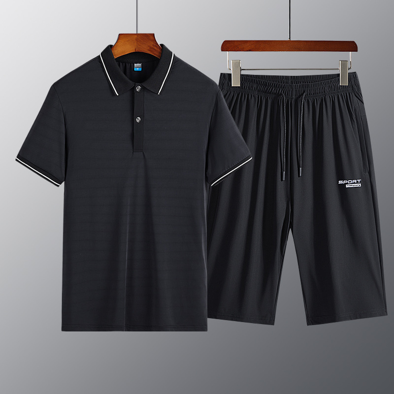 Summer New Ice Silk Suit Men's Middle-aged And Elderly Men's Thin Shorts And Shirt Suit Two-piece