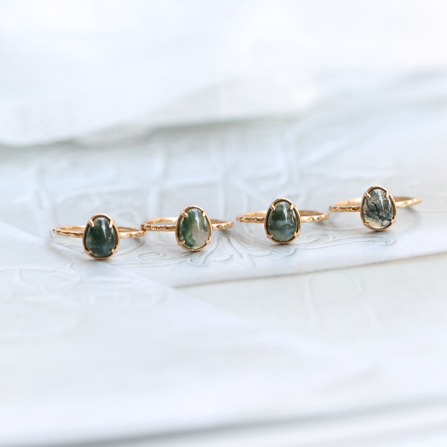 Natural Seaweed Green Agate 925 Silver Ring