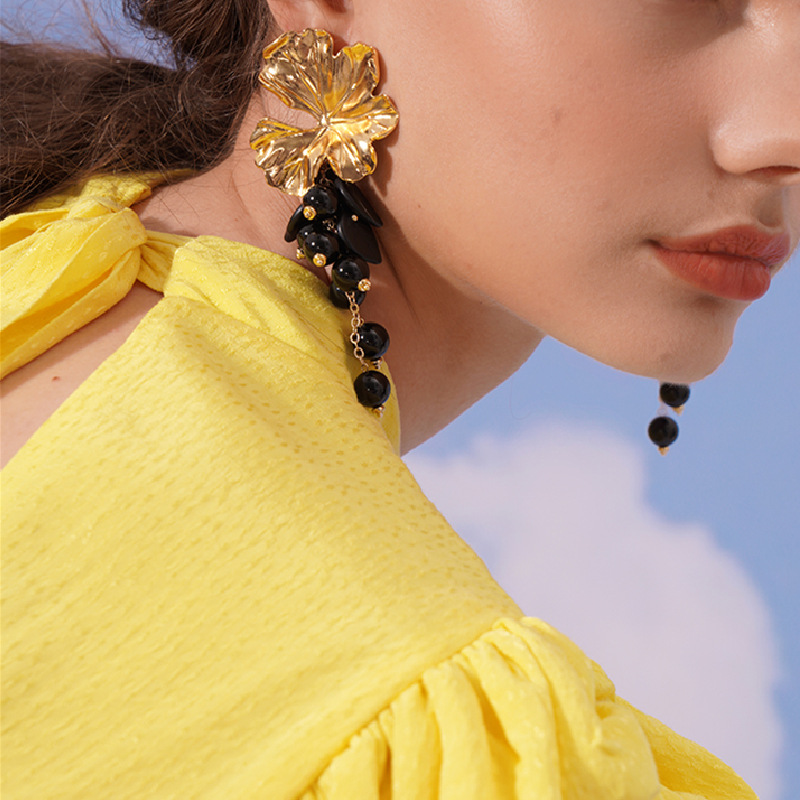 Sterling Silver Needle Special-interest Design High-grade Floral Exaggerated Temperamental Eardrops