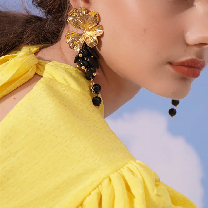 Sterling Silver Needle Special-interest Design High-grade Floral Exaggerated Temperamental Eardrops