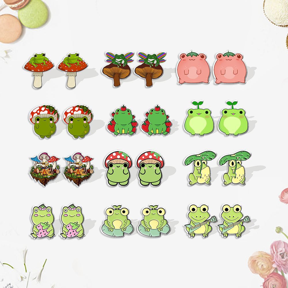 Cute Frog Mushroom Acrylic Earrings