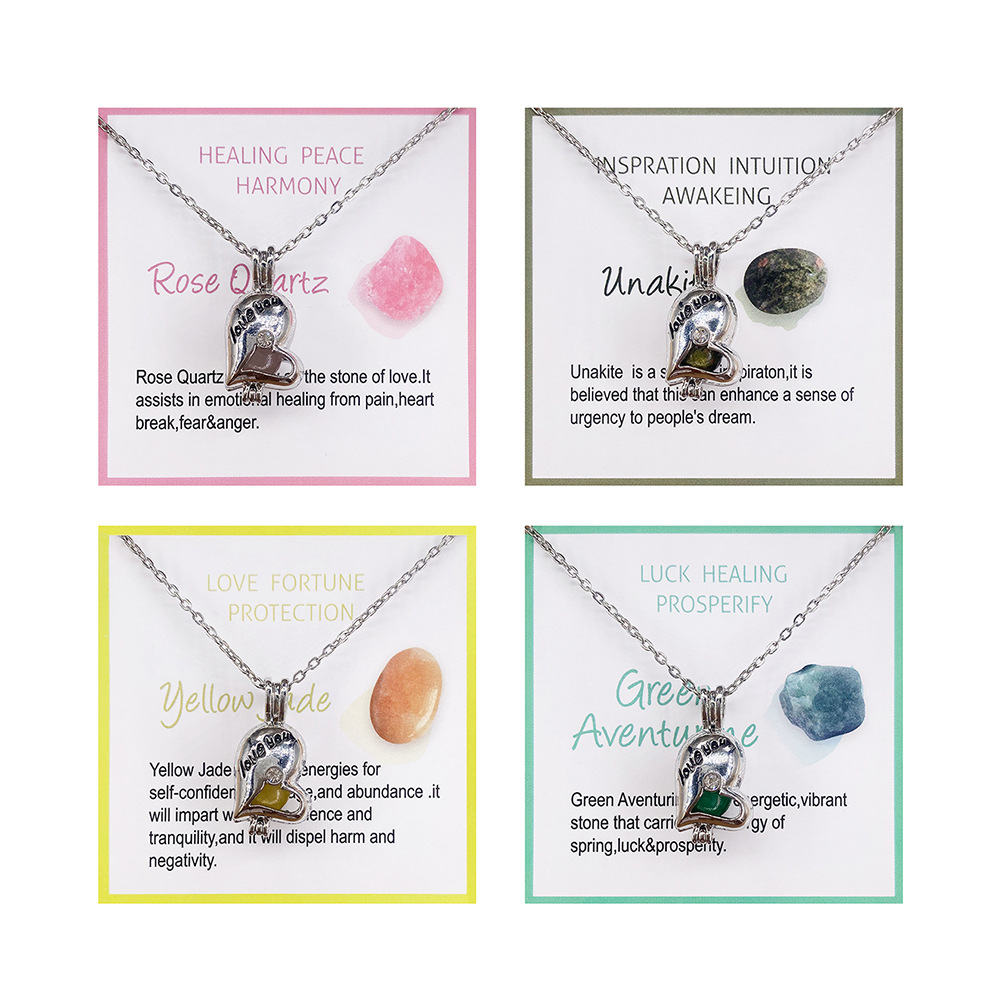 Title 2, Natural Stone Card Necklace Can Be Opened And C...