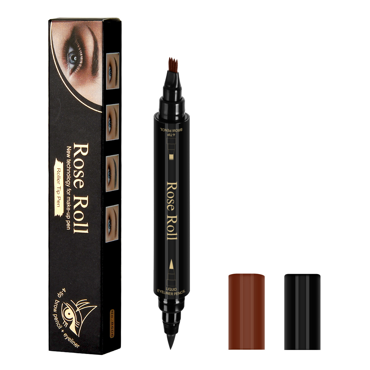 Double Headed Self adhesive Eyeliner And Four pointed Water Eyebrow Pencil Light Brown - Shop at LoveMi