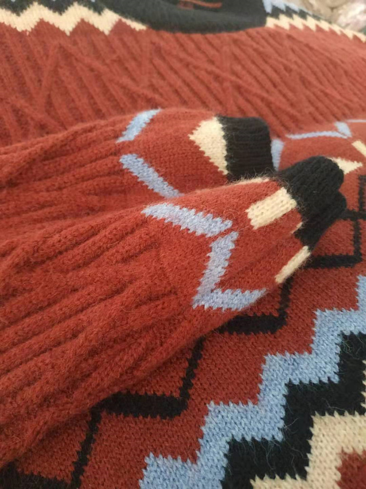 Intage Contrast Crew Neck Women's Soft Sweater