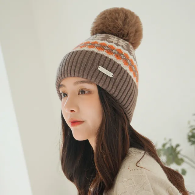 Ladies Fashion Ball Thread Ear Protection Hat Coffee - Shop at LoveMi