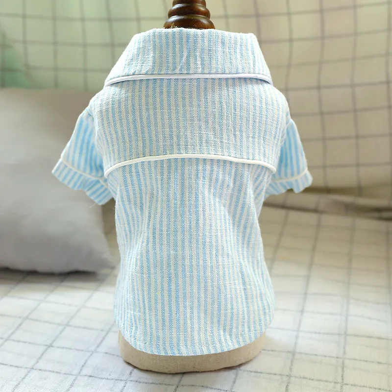 Pet Dog Cat Clothing Home Clothing Striped Cotton And Linen Pyjamas - Blue