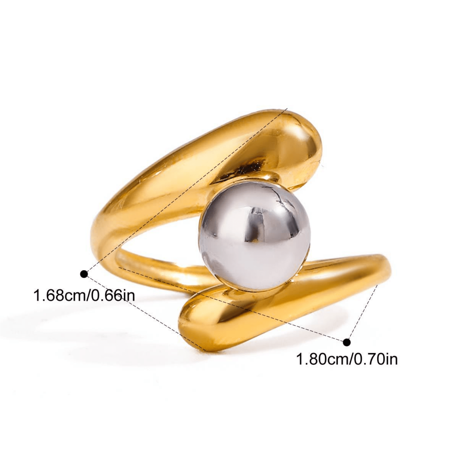 Women's Minimalist Open Ring, Interlocking Bead Design, Two-Tone Gold-Plated Stainless Steel Ring, Versatile Daily & Formal Jewelry - Jewelry & Watches