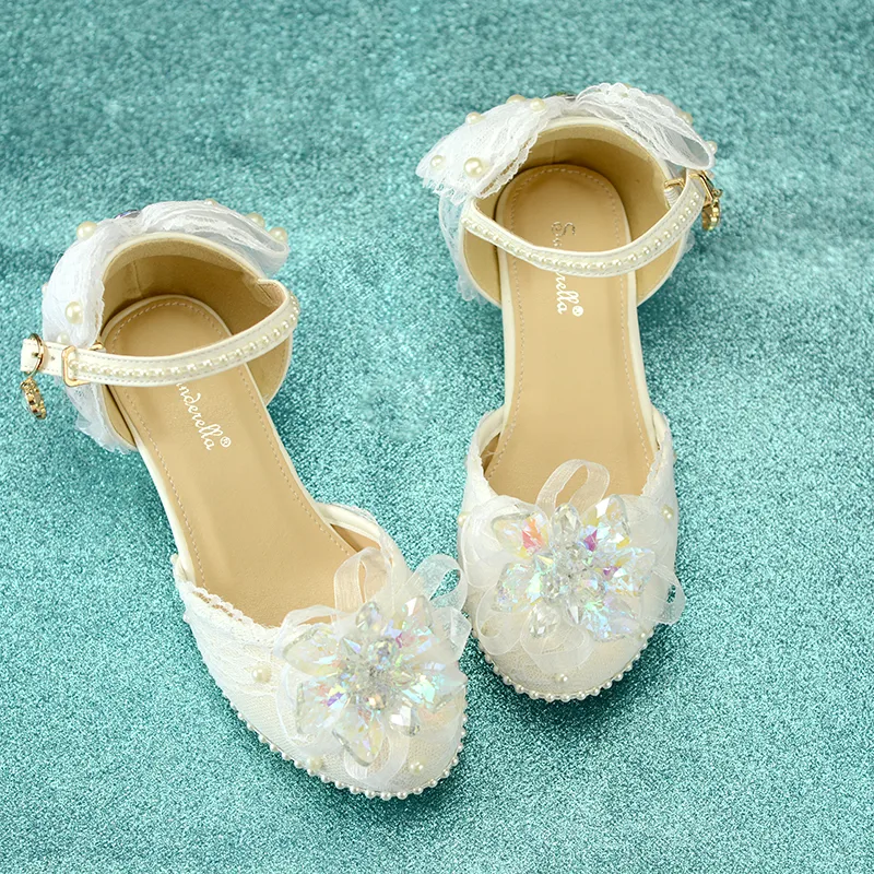 Girls High-heeled Summer Crystal Shoes Show Leather