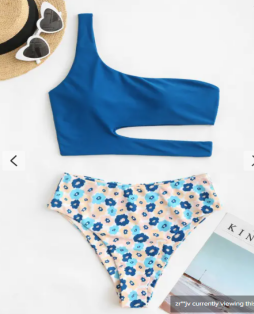 European And American New Style Blue Broken Flower Bikini