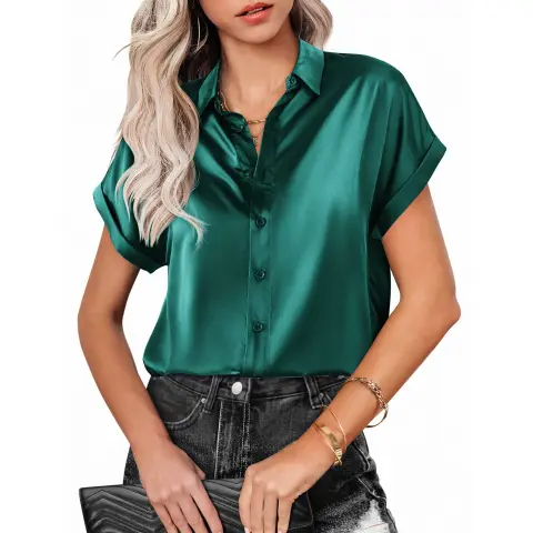 Lapel Button Short Sleeve Shirt Summer Casual Loose Solid