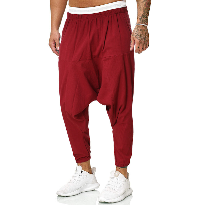 Men's Cotton And Linen Solid Color Casual Pants Loose