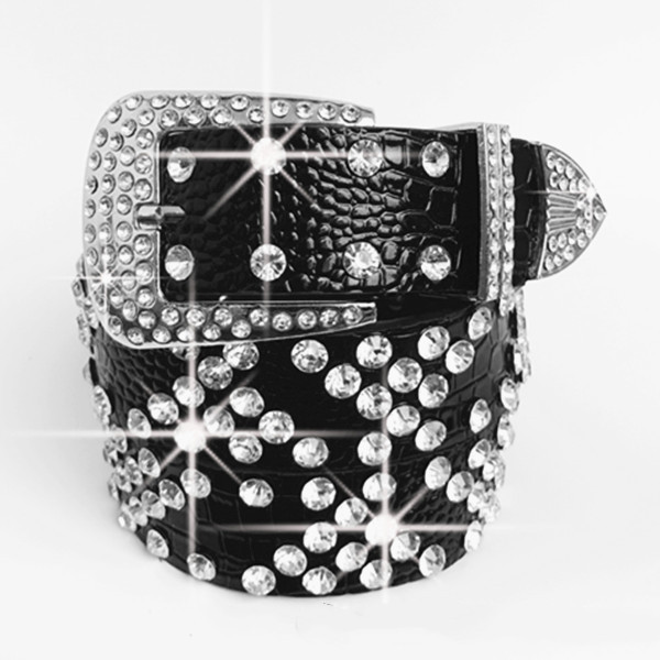 Fashion Women's Belt Rhinestone Decoration Wide Jeans Versatile Fashionable Black - Shop at LoveMi