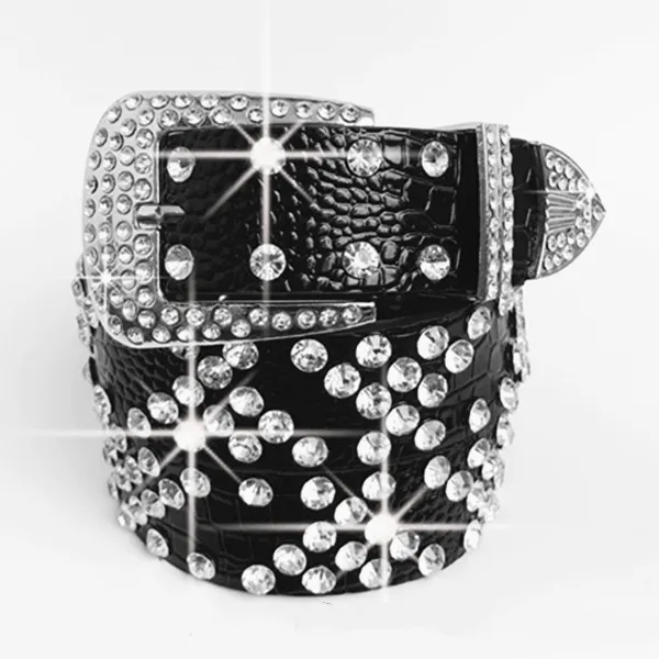 Fashion Women's Belt Rhinestone Decoration Wide Jeans Versatile Fashionable Black - Shop at LoveMi