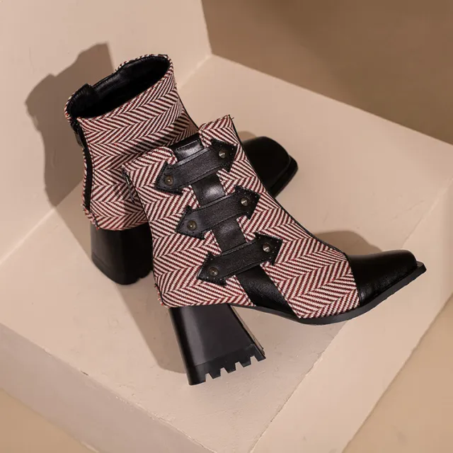 Color Matching Square Toe High Heel Autumn And Winter New Women's Boots Red - Shop at LoveMi