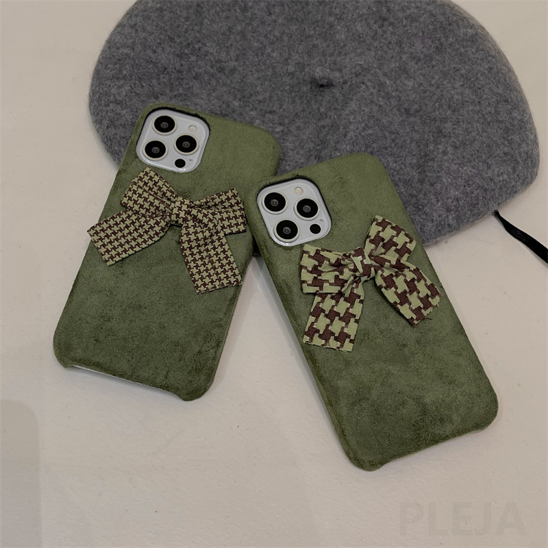 Dark Green Retro Thousand Bird Check Bow Phone Case
