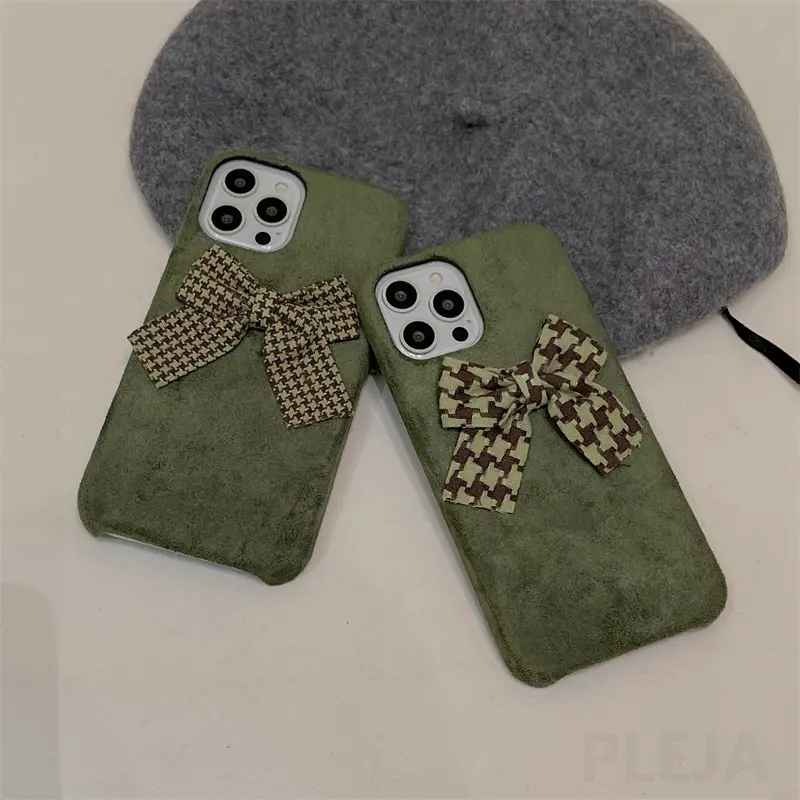Dark Green Retro Thousand Bird Check Bow Phone Case