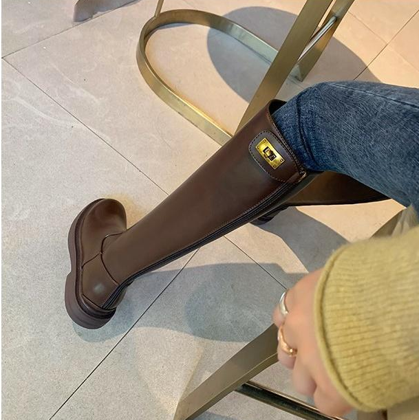 Tall Tube Knight Boots Female Autumn Winter Brown - Shop at LoveMi