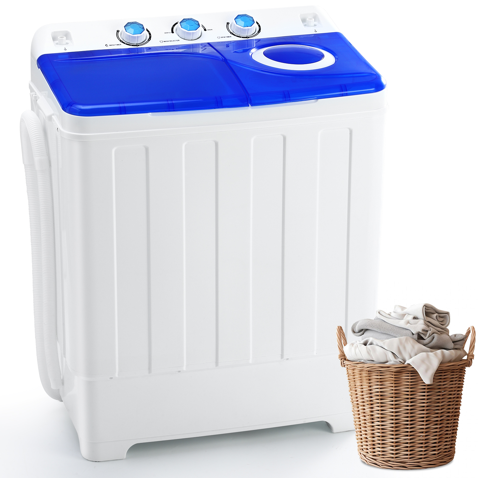 28lbs Portable Washing Machine With 18lbs Wash And 10lbs Spin, Twin Tub Washer Compact Machine With Drain Pump, Mini Portable Washer For Home, Camping, RVs, And Small Spaces, Blue