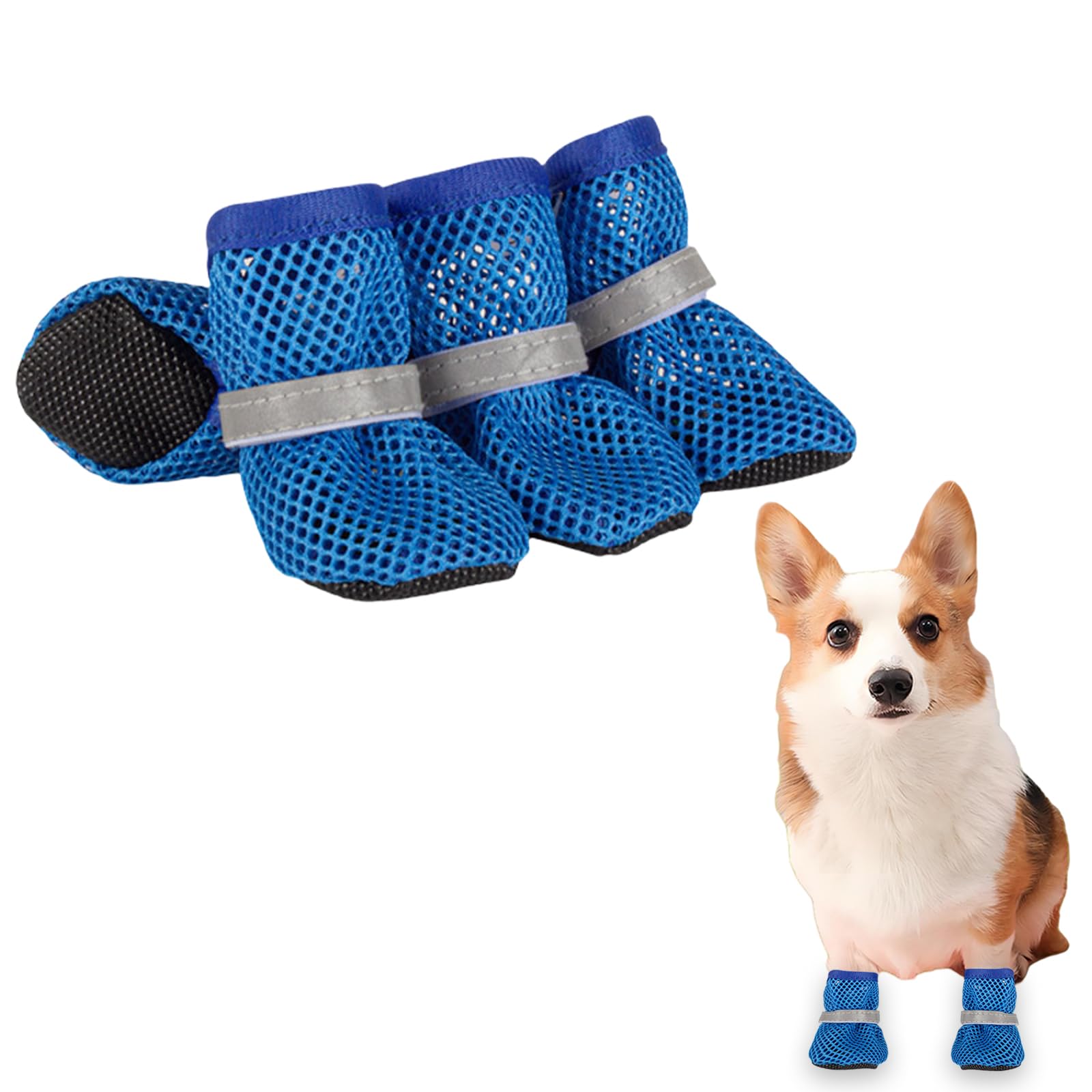 Small Dog Shoes For Hot Pavement, Breathable Summer Dog Boots With Mesh, Non-Slip Sole, Adjustable Reflective Straps, Paw Protection For Outdoor Walking view 6
