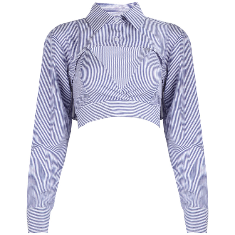 Women's New Striped Long-sleeved Shirt With Two Buttons
