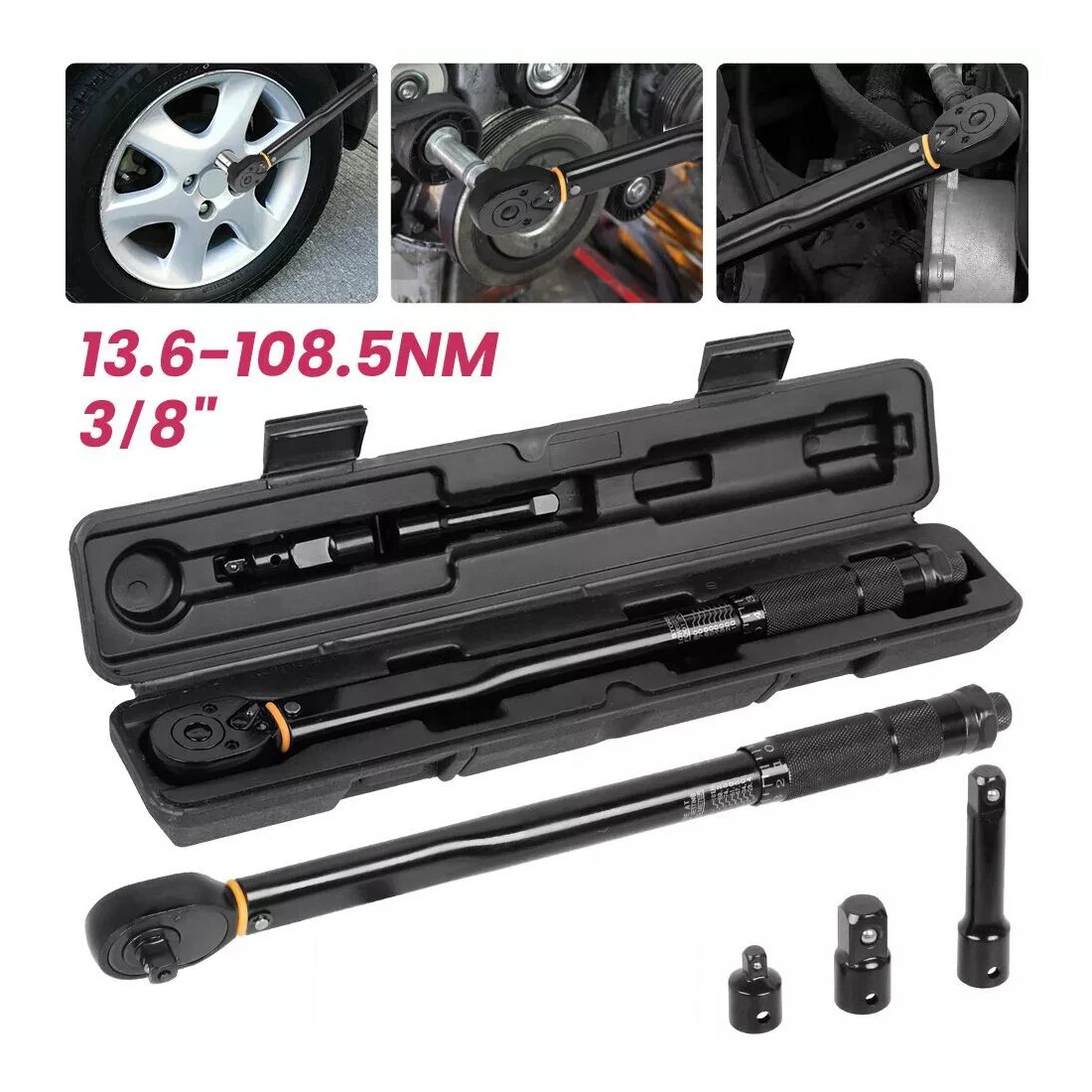 NEW 1X4 1X2 3X8 Square Drive Torque Wrench Ratchet 13.6-108.5Nm 10-80Ft-Lb 3in1 UK