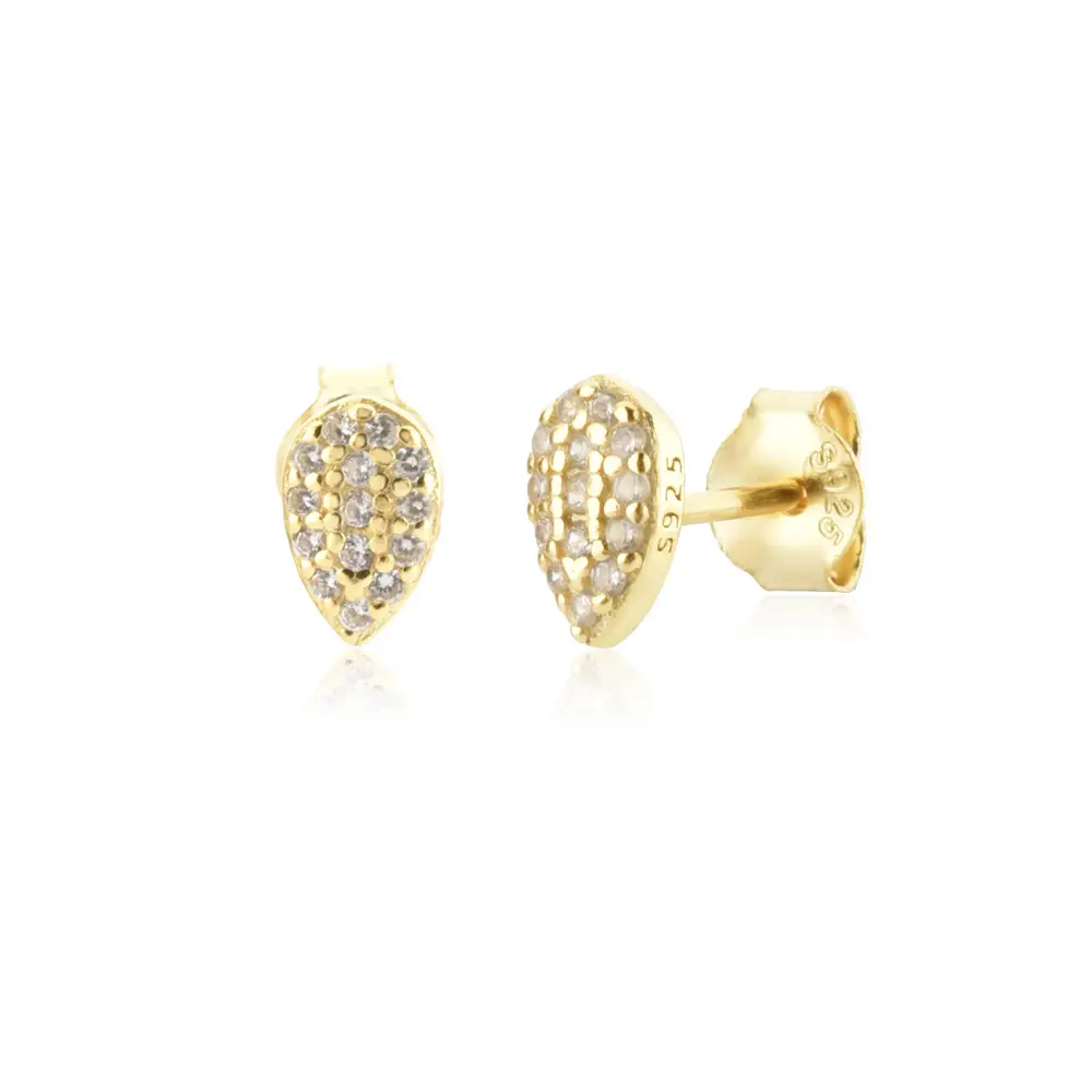 Sterling Silver Delicate Pear-shaped Pave Stone Pendant Necklace