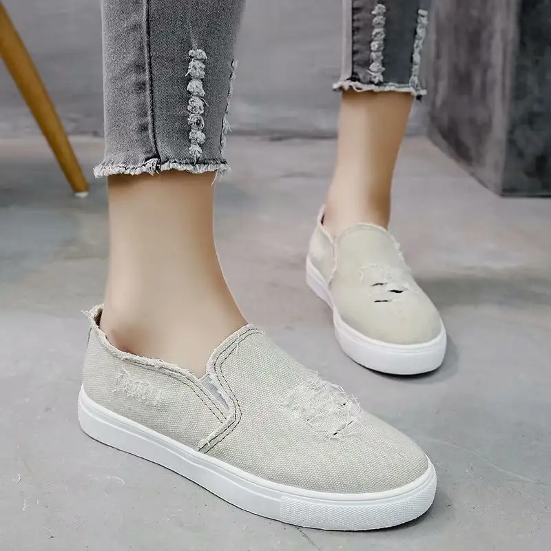 Canvas Single Shoes Casual Denim Flat One Pedal Foreign Trade Large Size Women's Shoes Lovers