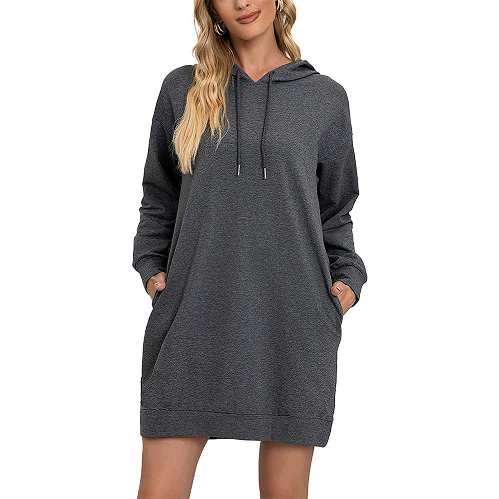 Autumn And Winter Mid length Hooded Lace up Long sleeved Sweater Grey - Shop at LoveMi