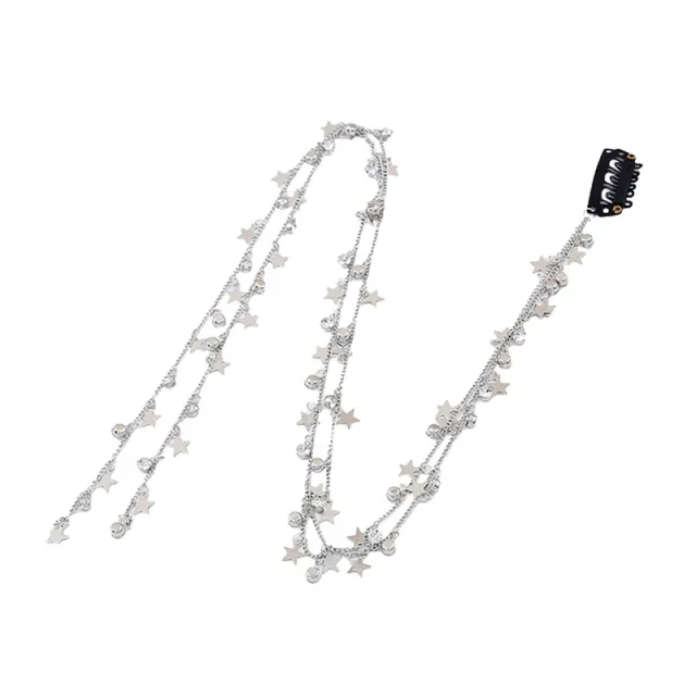 Sparkling Star Braided Hair Chain Long Tassel Silver - Shop at LoveMi