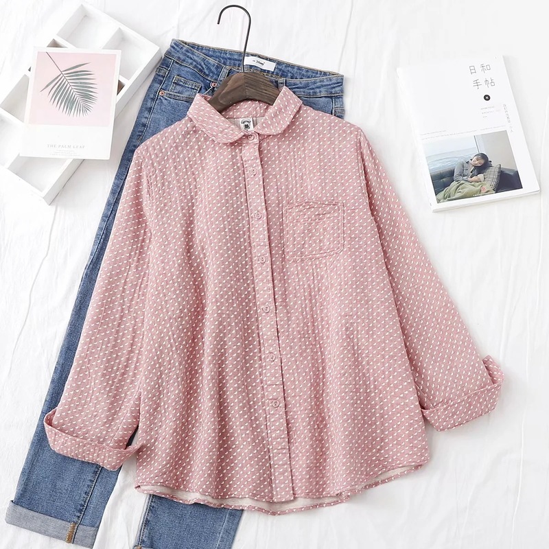 Double-layer Cotton Polka-dot Long-sleeved Bottoming Shirt