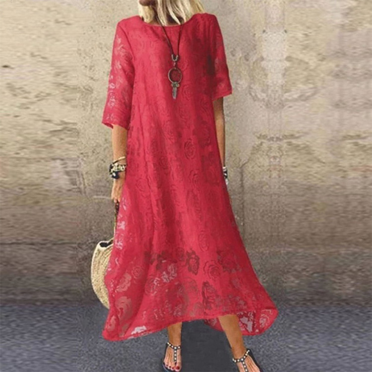 Long Dress Lace Casual For Women Red - Shop at LoveMi