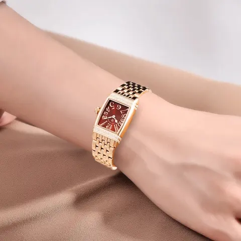 Women's Fashion Shell Face Square Quartz Watch with Diamonds