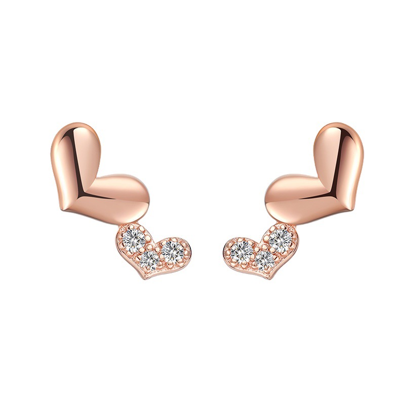 Title 5, Temperament Heart-shaped Zircon Earrings Rose G...