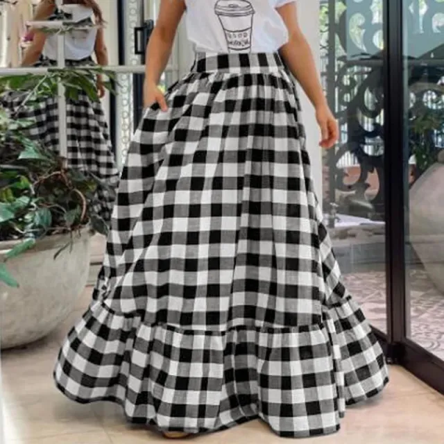 European And American Women's Plaid Print Stitching Casual Dress Black - Shop at LoveMi