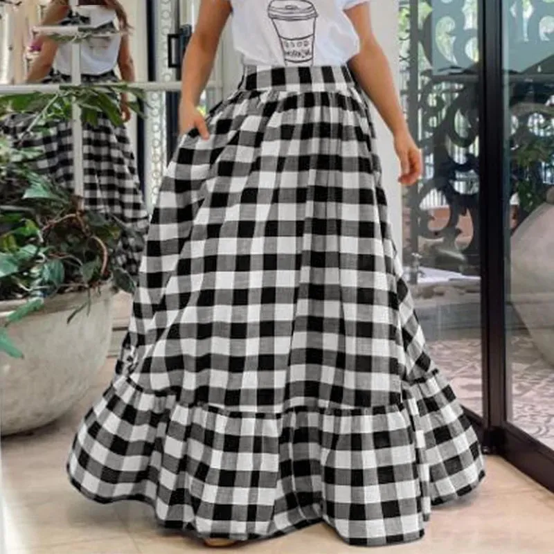 European And American Women's Plaid Print Stitching Casual Dress - Black