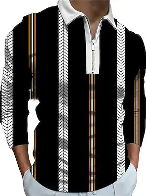 New Long Sleeve 3D Stripe Lapel Comfortable Casual Men's Fashion Polo Shirt