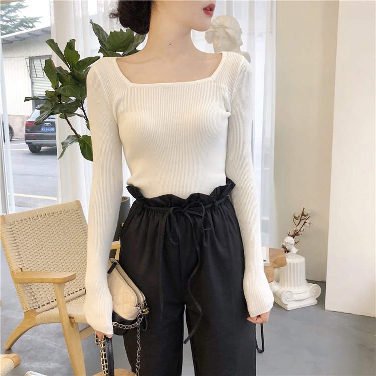 French Square Collar Long-sleeved Sweater Bottoming Shirt Women