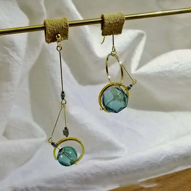 Original Vintage Glass Ball Asymmetrical Hand Made Earrings