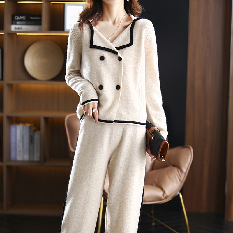 Cardigan Sweater Coat Wide Leg Pants Small Fragrance Two-piece Suit