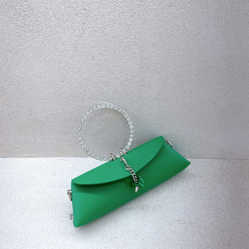 Small Square Handbag with Rhinestone Ring Handle and Chain Strap