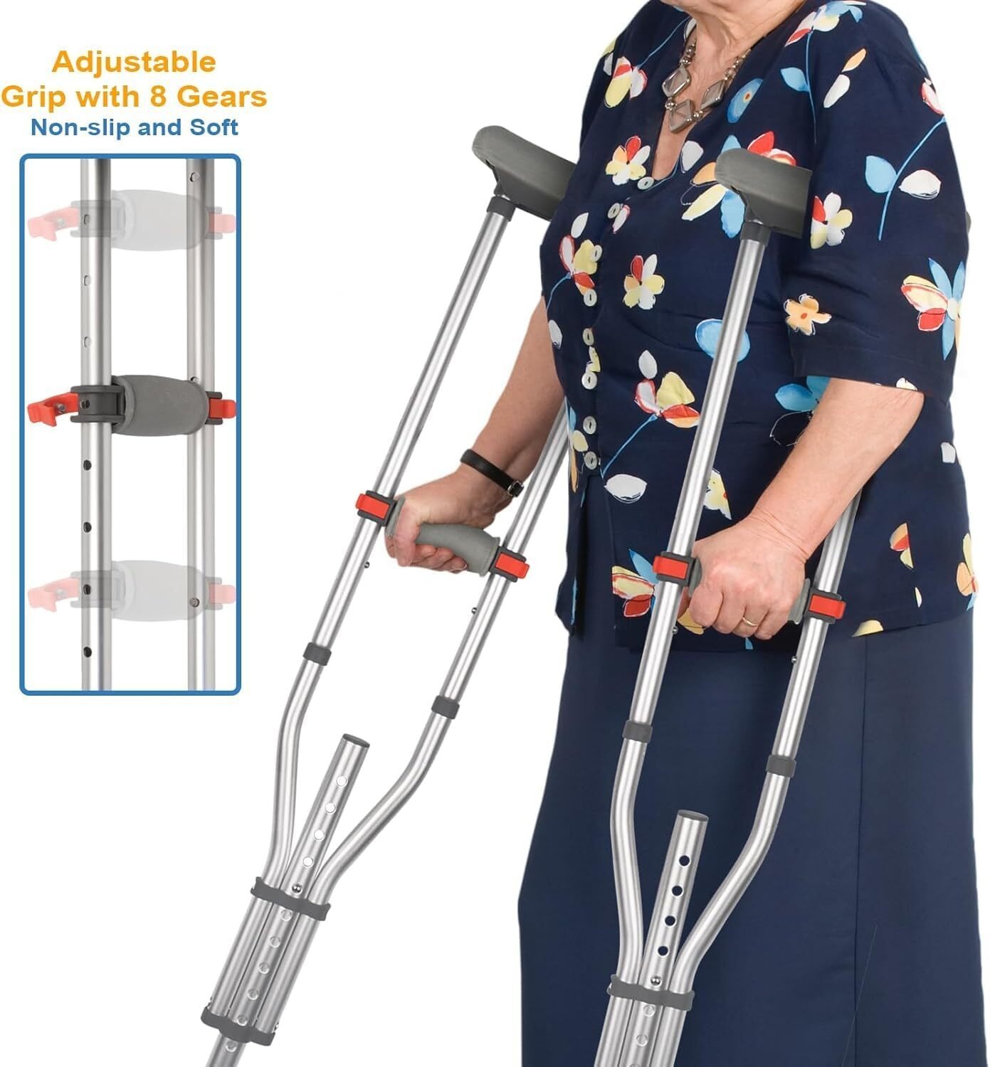 Adjustable Underarm Crutch Height Lightweight Aluminium