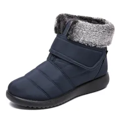 Women Snow Boots Winter Warm Plush Shoes With Velcro-design Flat Ankle Boots - Blue - View 1