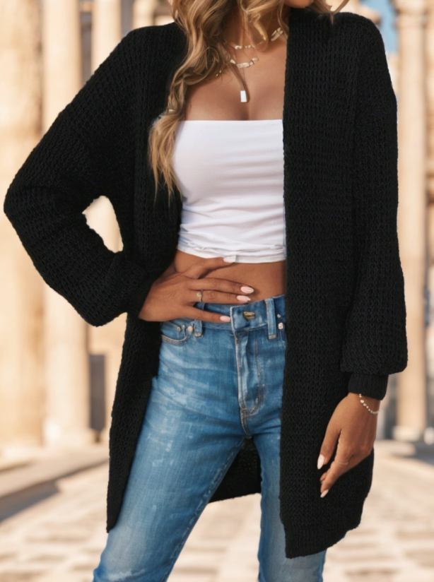 Solid Drop Shoulder Cardigan,Long Sleeve Tops
