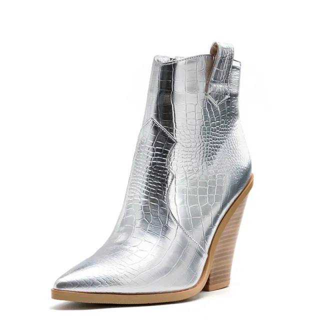 Ladies Fashion Catwalk Snake print Stone print Boots Cotton Shoes Silver - Shop at LoveMi