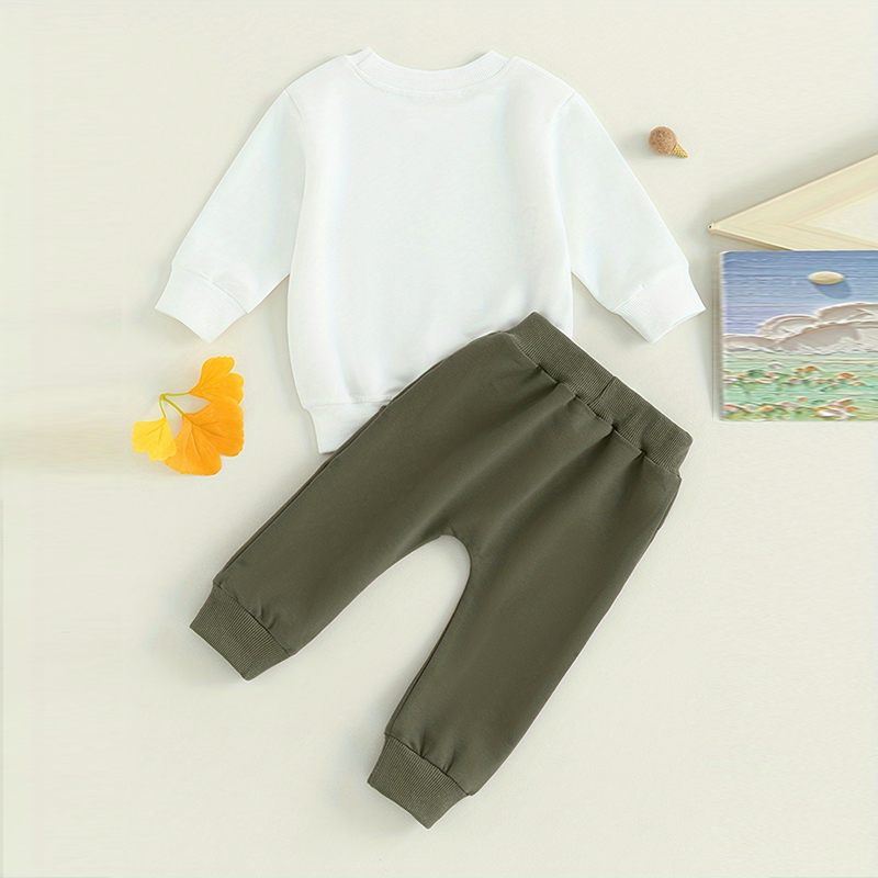 Baby Boy's 2-Piece Sweatshirt Set Round Neck Letter Print Top & Drawstring Jogger Pants For Spring & Fall