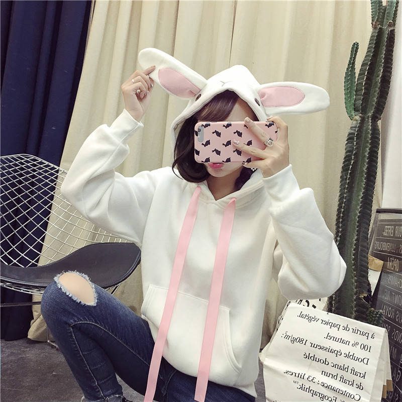 Title 3, Pink embroidered rabbit ears and fleece hooded ...