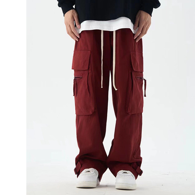 European And American Street Fashion High Street Loose Straight Tube Large Pocket Overalls