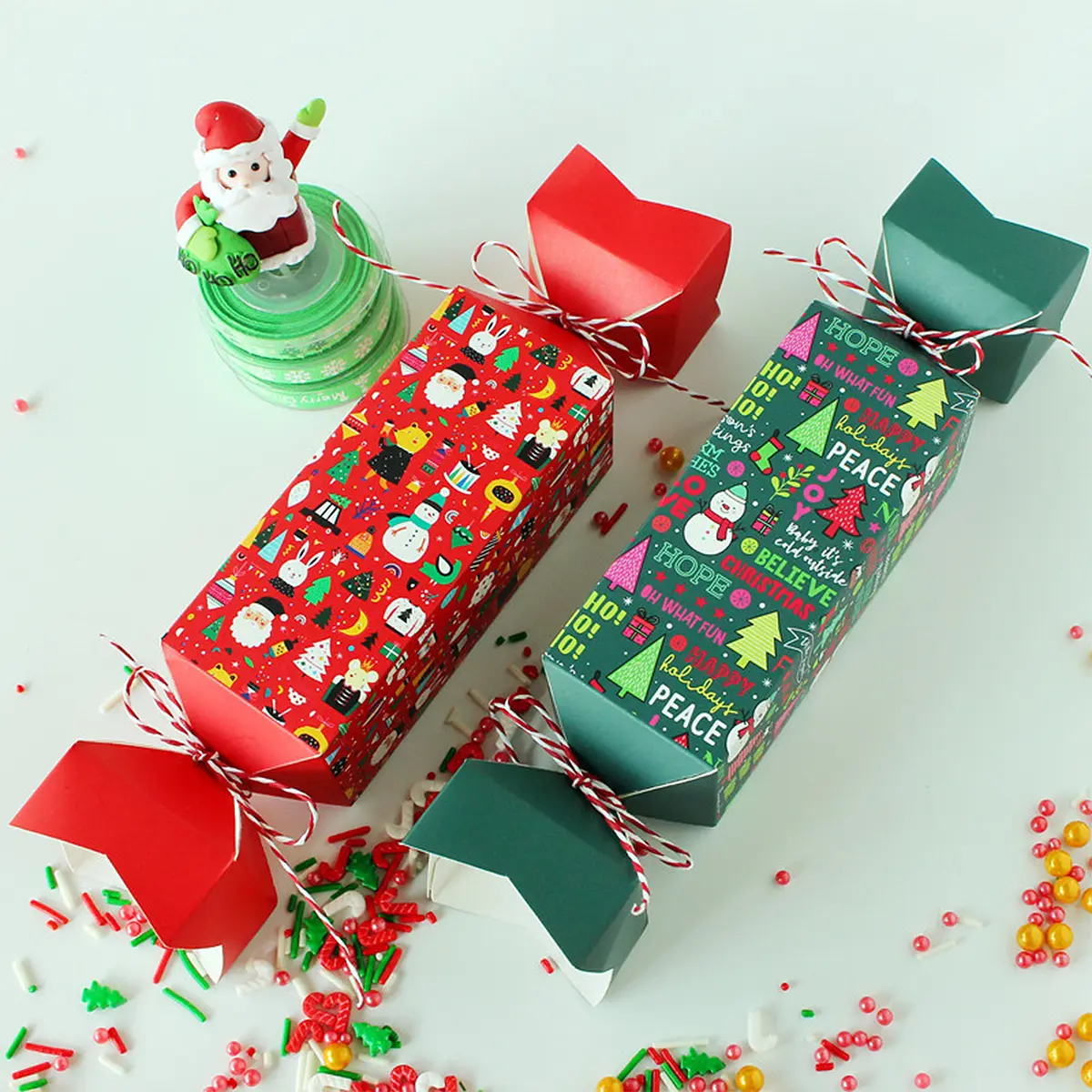 12 Pcs Christmas Candy Shaped Treat Boxes Santa Claus Snowman Christmas Tree Paper Gift Boxes Candy Storage Boxes Packing Boxes Decoration For Christmas Birthda