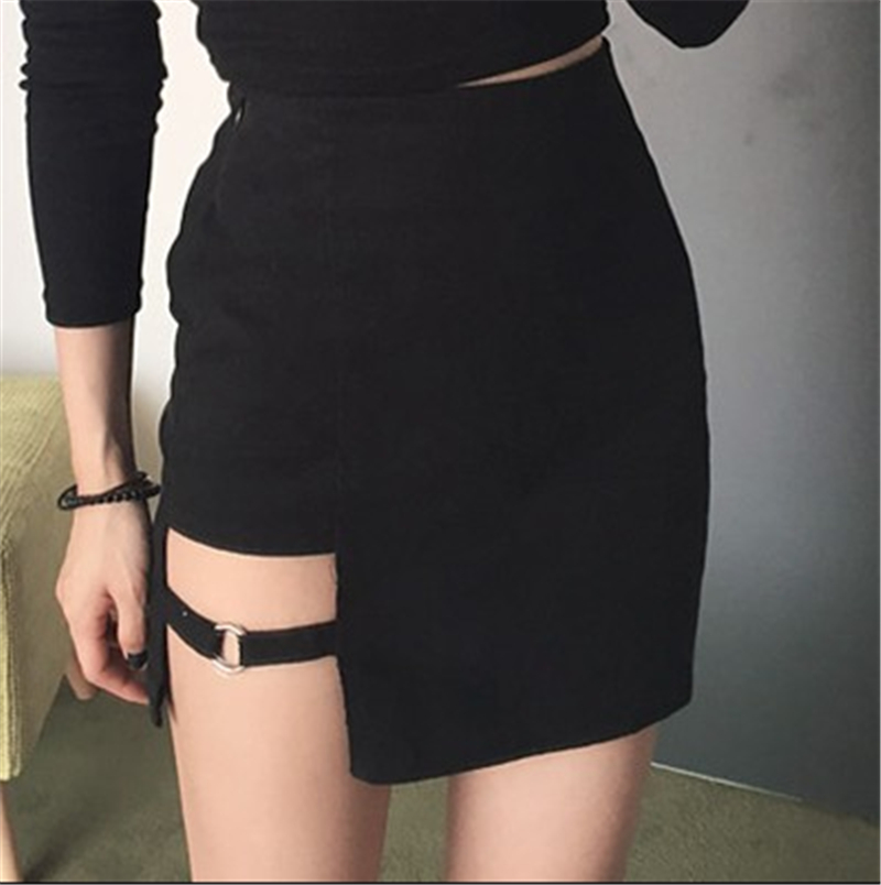 Title 1, Korean Style Black Mini Skirt with Irregular He...