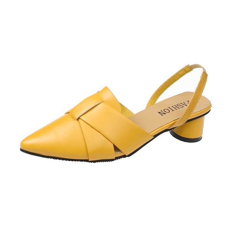 One Word Strap Sandals Mid-heel Toe Cap Half Slippers